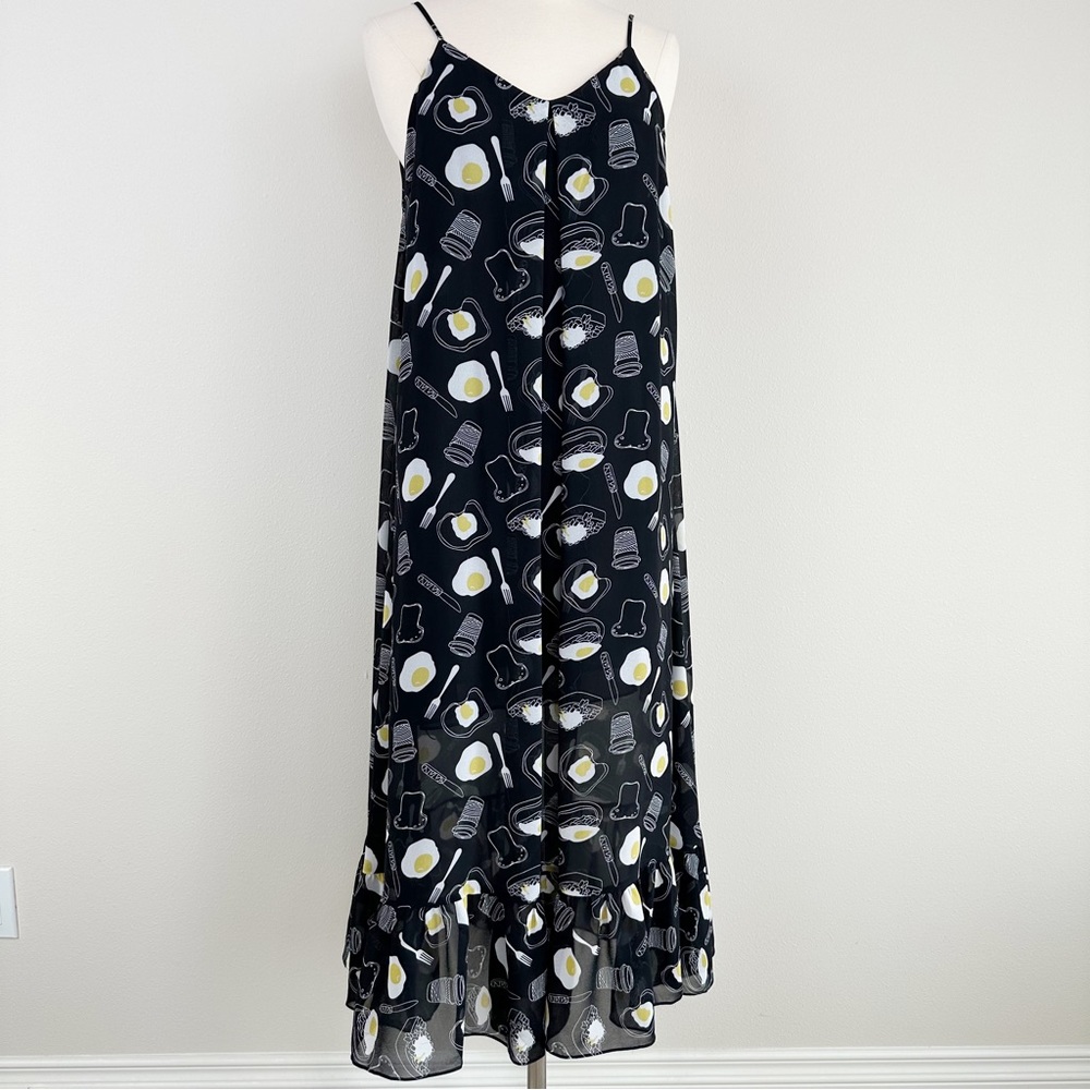 Breakfast/Brunch Themed Black Midi Dress Size M